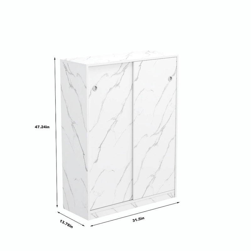 Sliding Door Shoe Cabinet with 6 Tiers — Holds 30+ Pairs, Marble Finish