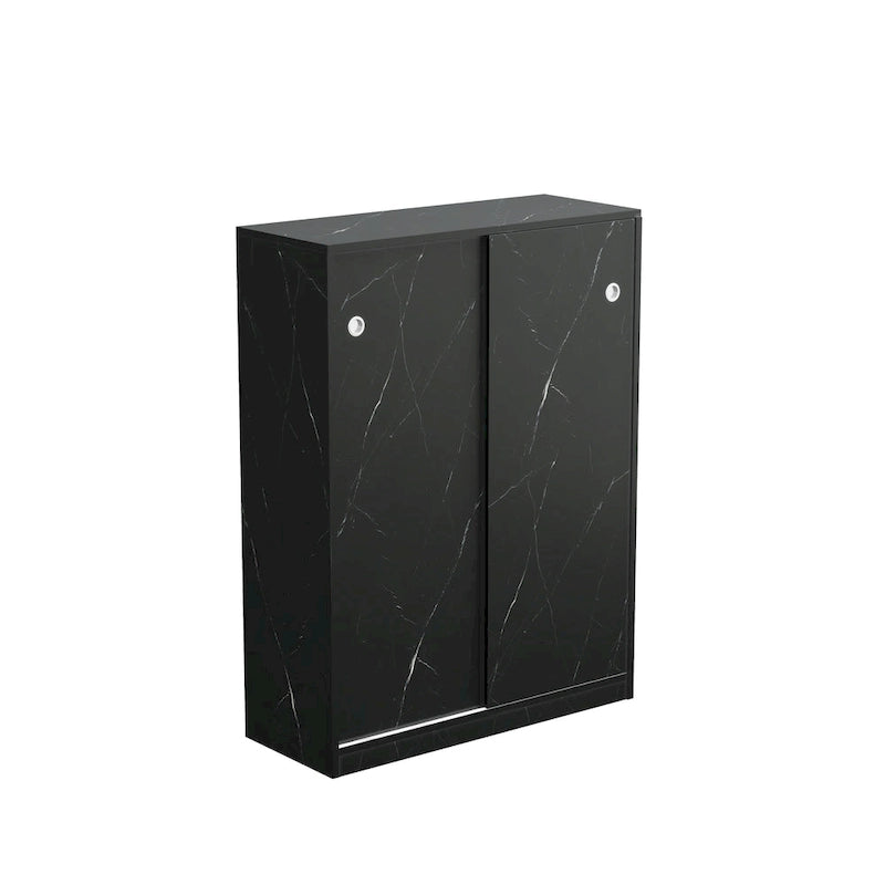 Sliding Door Shoe Cabinet with 6 Tiers — Holds 30+ Pairs, Marble Finish