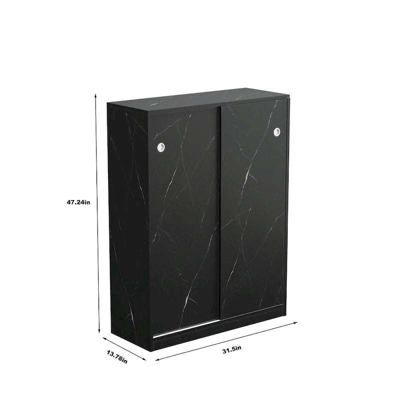 Sliding Door Shoe Cabinet with 6 Tiers — Holds 30+ Pairs, Marble Finish