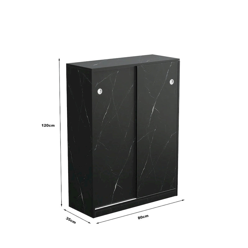 Sliding Door Shoe Cabinet with 6 Tiers — Holds 30+ Pairs, Marble Finish