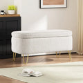Oval Upholstered Storage Ottoman Bench with Gold Metal Legs — 2 Colors