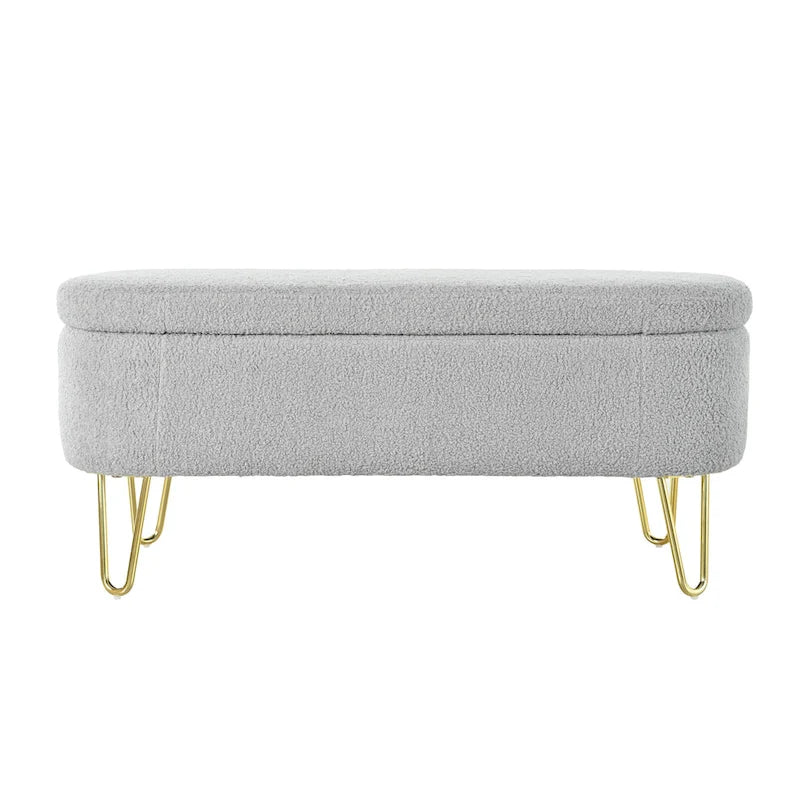 Oval Upholstered Storage Ottoman Bench with Gold Metal Legs — 2 Colors