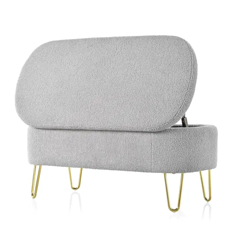 Oval Upholstered Storage Ottoman Bench with Gold Metal Legs — 2 Colors