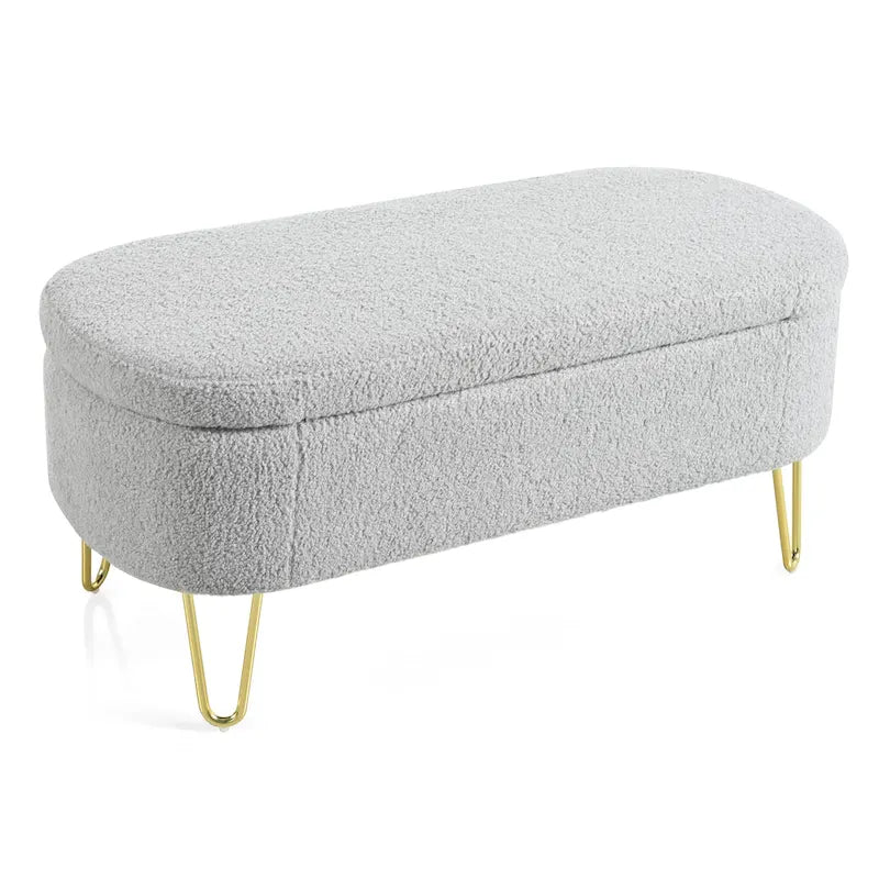 Oval Upholstered Storage Ottoman Bench with Gold Metal Legs — 2 Colors