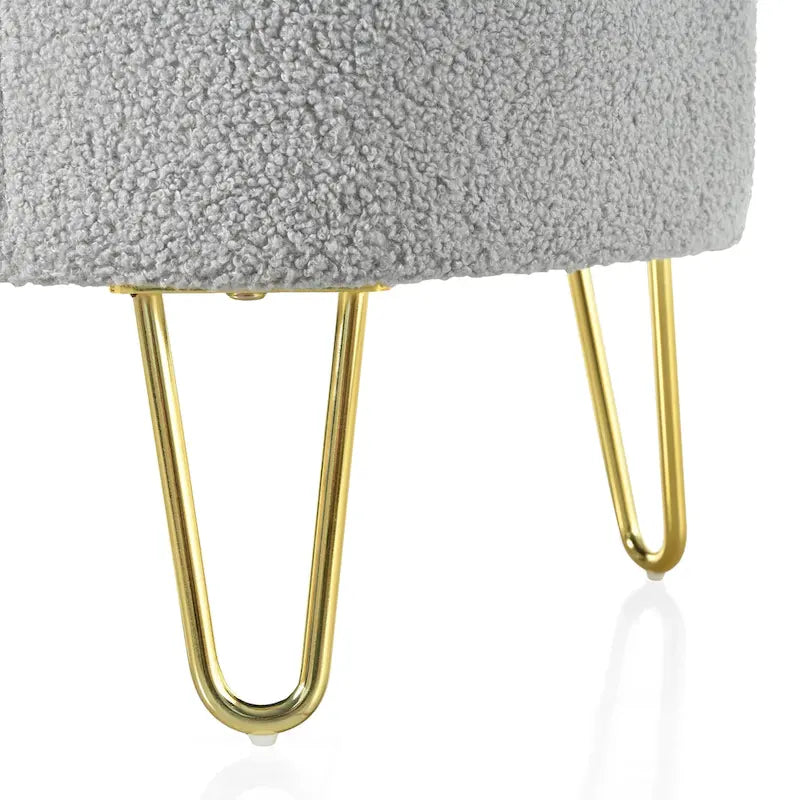 Oval Upholstered Storage Ottoman Bench with Gold Metal Legs — 2 Colors