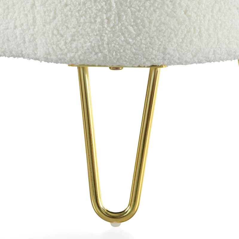 Oval Upholstered Storage Ottoman Bench with Gold Metal Legs — 2 Colors