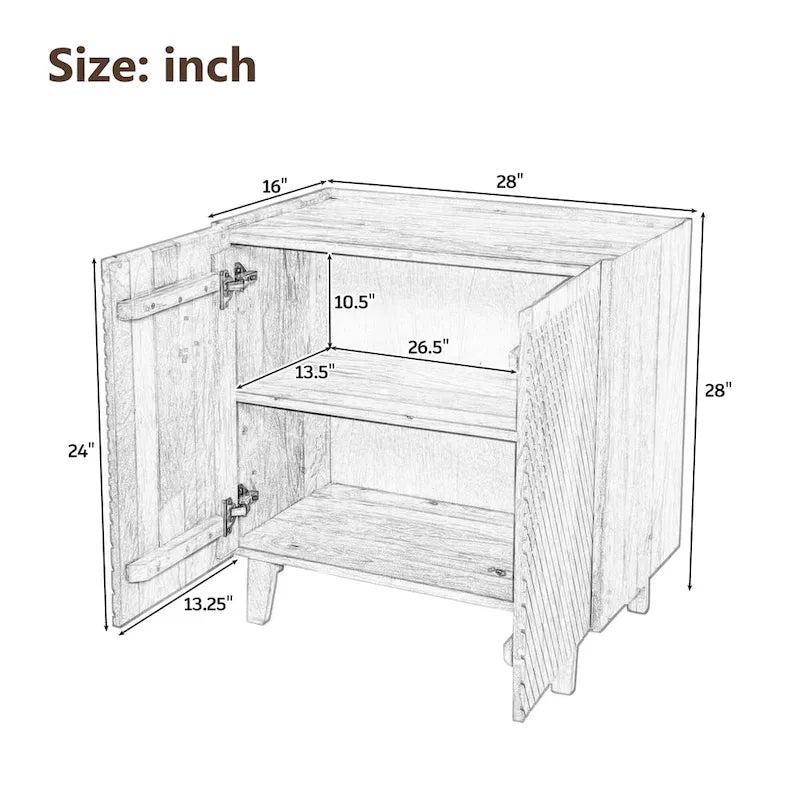 Fluted Mango Wood Accent Cabinet with Adjustable Shelf