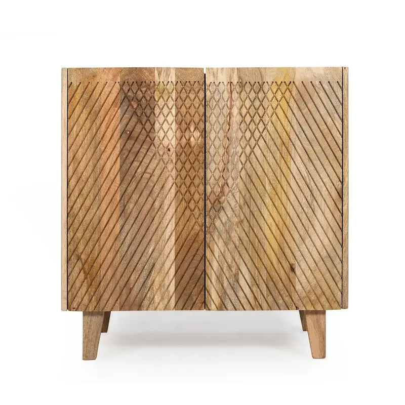 Fluted Mango Wood Accent Cabinet with Adjustable Shelf