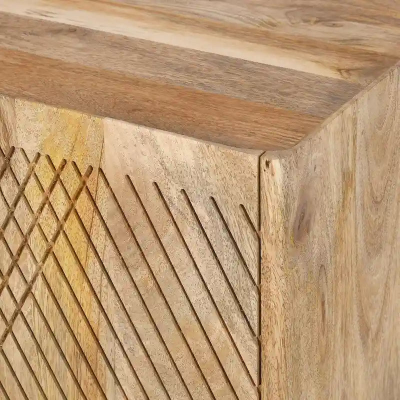Fluted Mango Wood Accent Cabinet with Adjustable Shelf