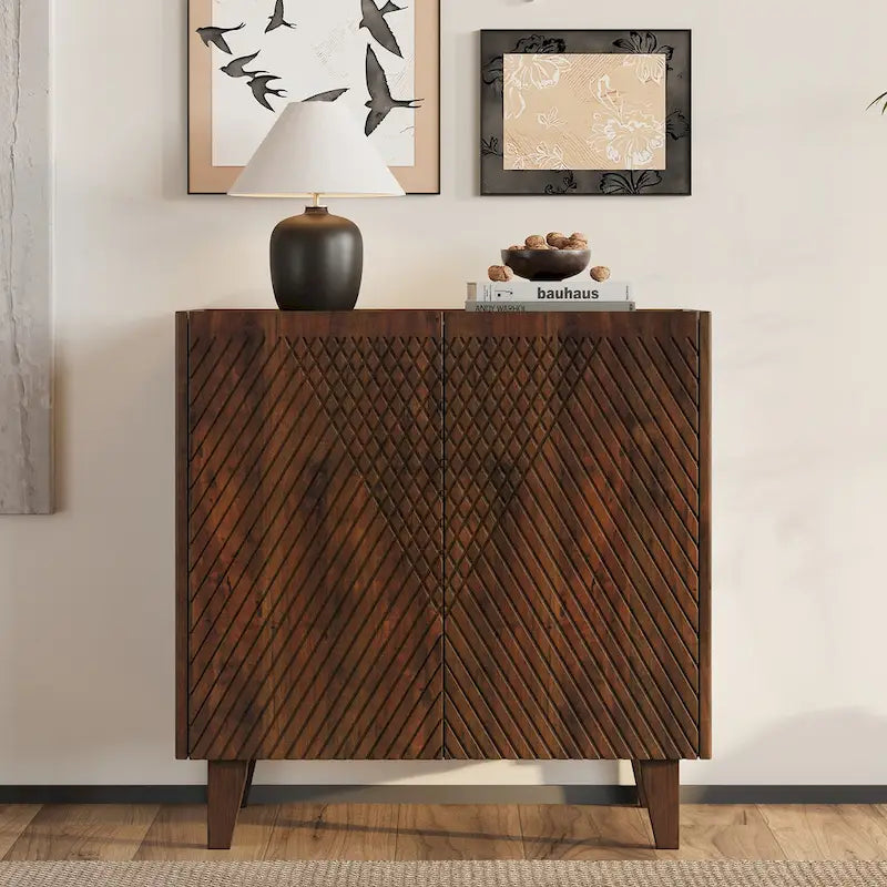 Fluted Mango Wood Accent Cabinet with Adjustable Shelf