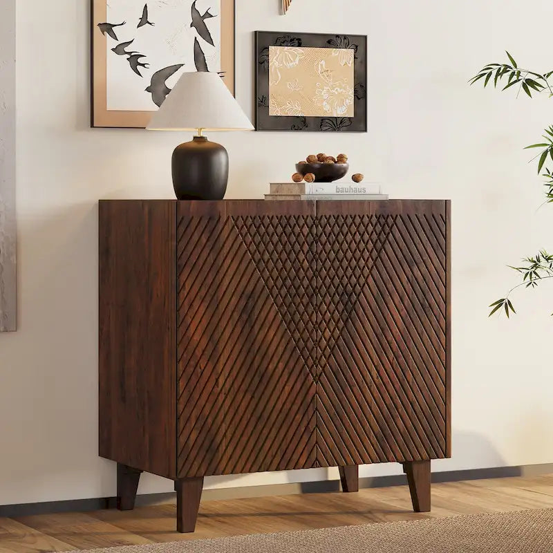 Fluted Mango Wood Accent Cabinet with Adjustable Shelf