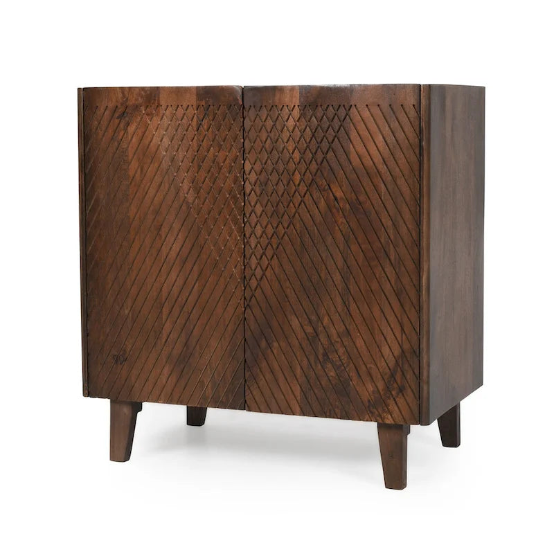 Fluted Mango Wood Accent Cabinet with Adjustable Shelf