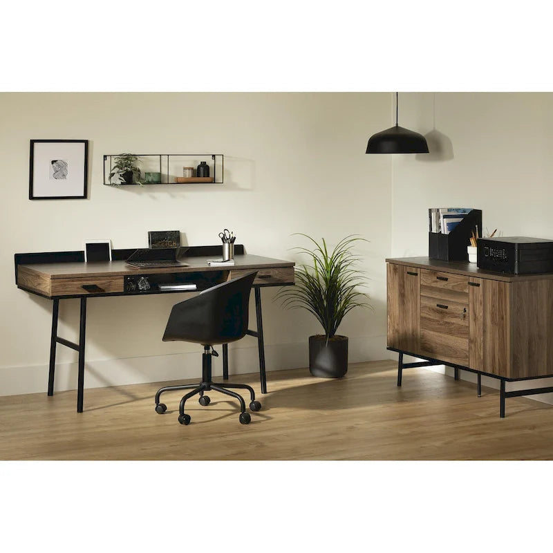 Modern Office Credenza with Locking File Drawer, Cabinets & Cable Holes