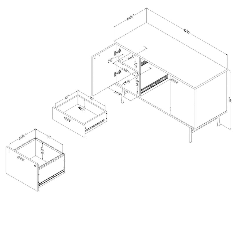 Modern Office Credenza with Locking File Drawer, Cabinets & Cable Holes