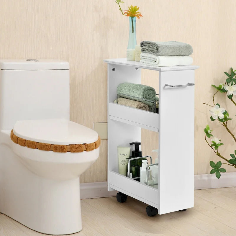 Slim Rolling Bathroom Storage Cart with 3-Tier Shelves & Locking Wheels