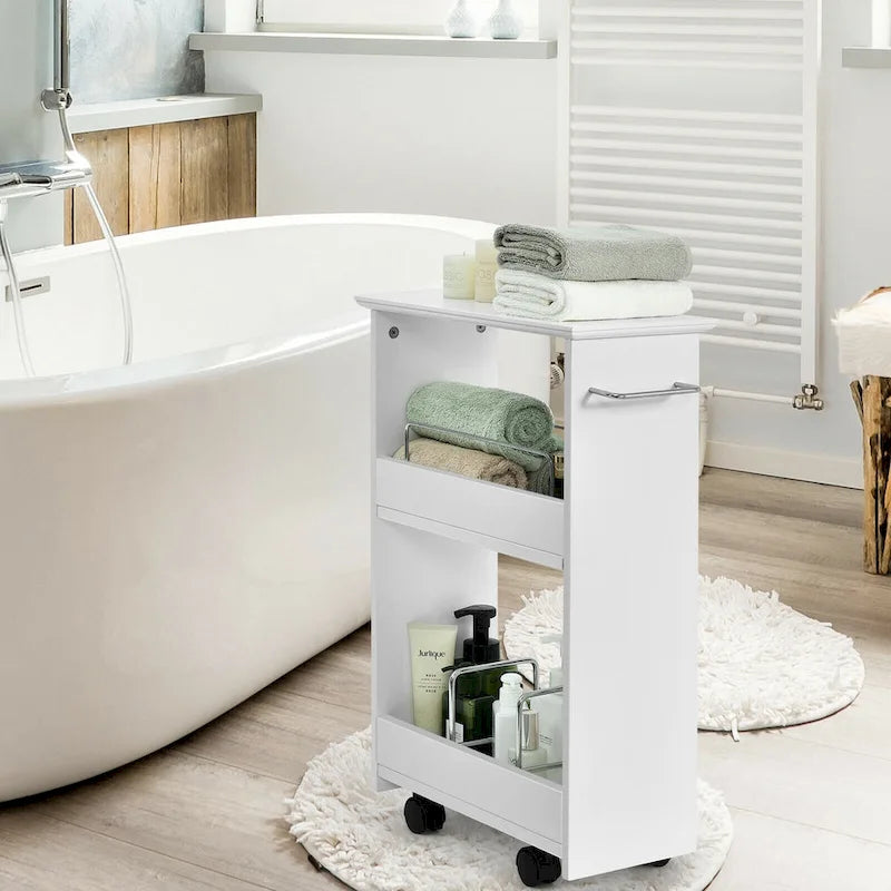 Slim Rolling Bathroom Storage Cart with 3-Tier Shelves & Locking Wheels