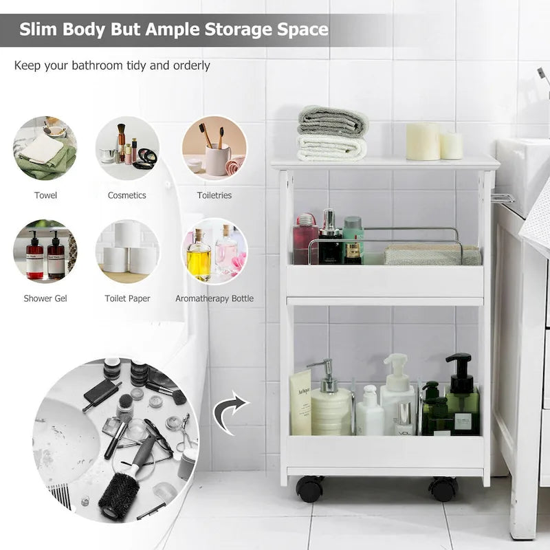 Slim Rolling Bathroom Storage Cart with 3-Tier Shelves & Locking Wheels