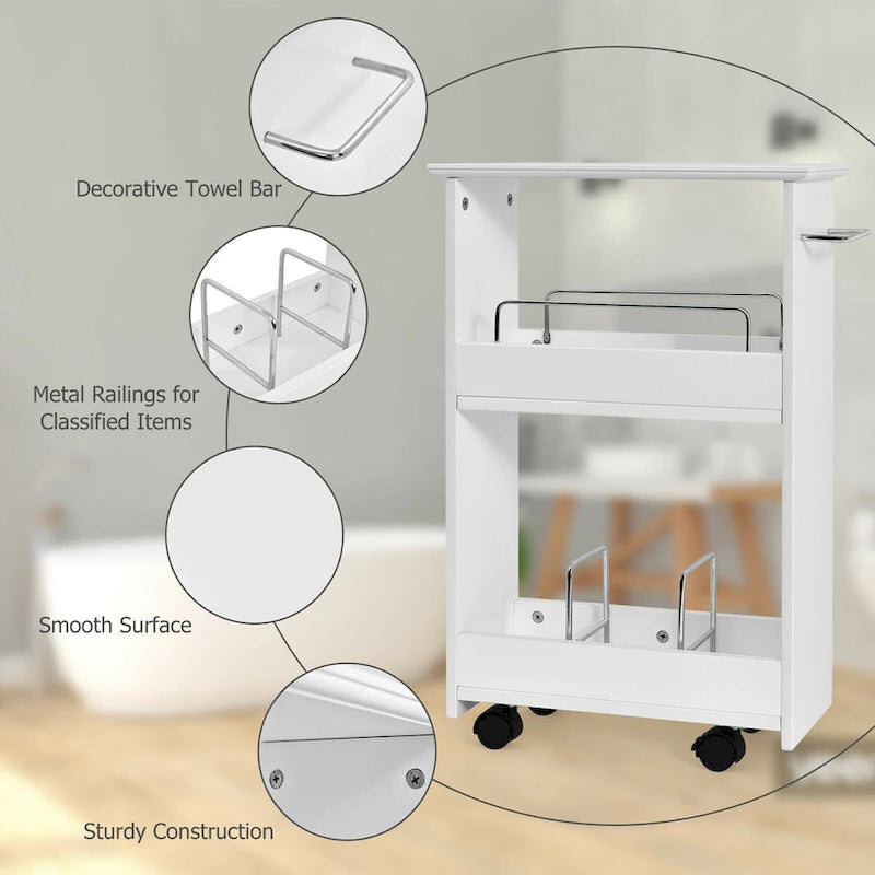 Slim Rolling Bathroom Storage Cart with 3-Tier Shelves & Locking Wheels