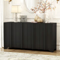 4-Door Sideboard with Linear Accents & Pine Veneer Doors — Black