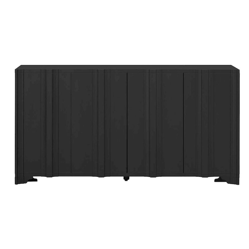 4-Door Sideboard with Linear Accents & Pine Veneer Doors — Black