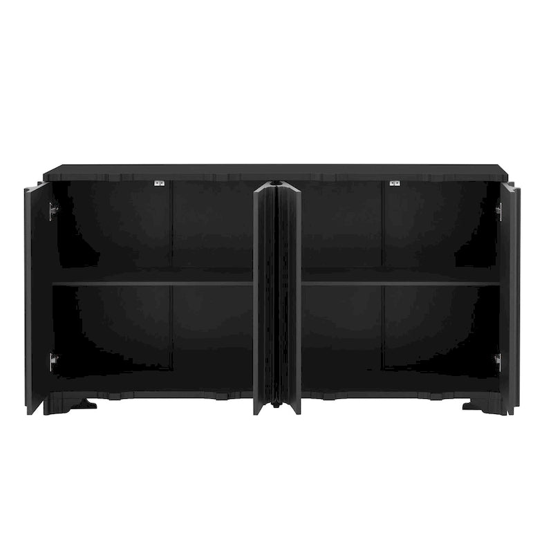 4-Door Sideboard with Linear Accents & Pine Veneer Doors — Black