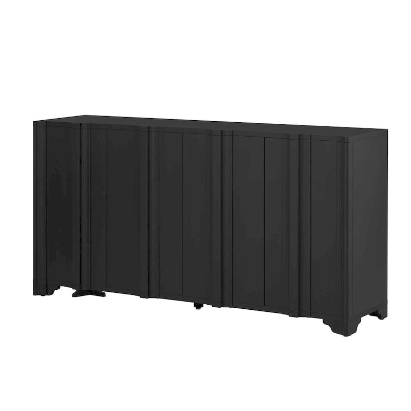 4-Door Sideboard with Linear Accents & Pine Veneer Doors — Black