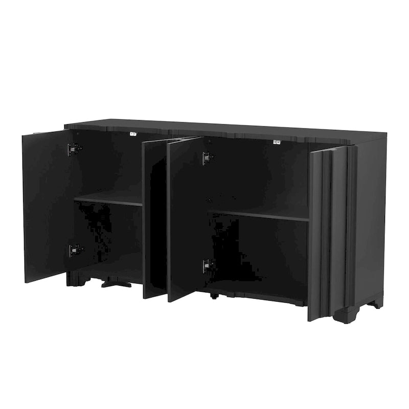 4-Door Sideboard with Linear Accents & Pine Veneer Doors — Black