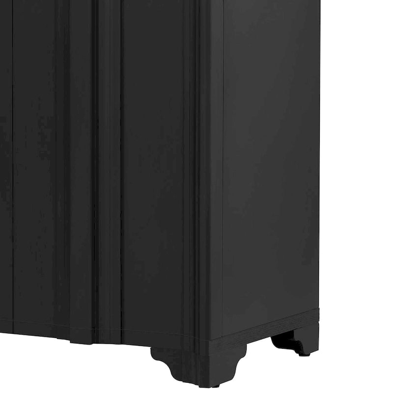 4-Door Sideboard with Linear Accents & Pine Veneer Doors — Black