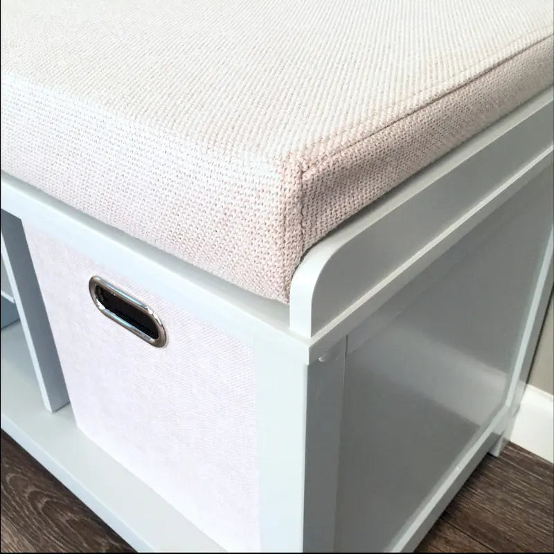 Solid Wood Entryway Bench with Cubbies, Shoe Divider & Cushion