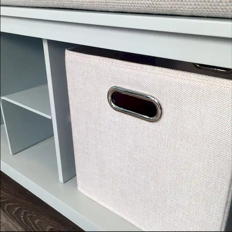 Solid Wood Entryway Bench with Cubbies, Shoe Divider & Cushion