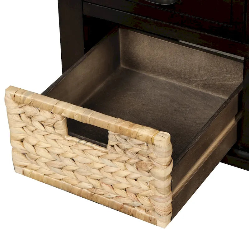 Rustic Storage Bench with 3 Drawers & 3 Removable Woven Baskets