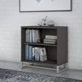Mid-Century Modern 2-Shelf Bookcase Cabinet with Metal Base