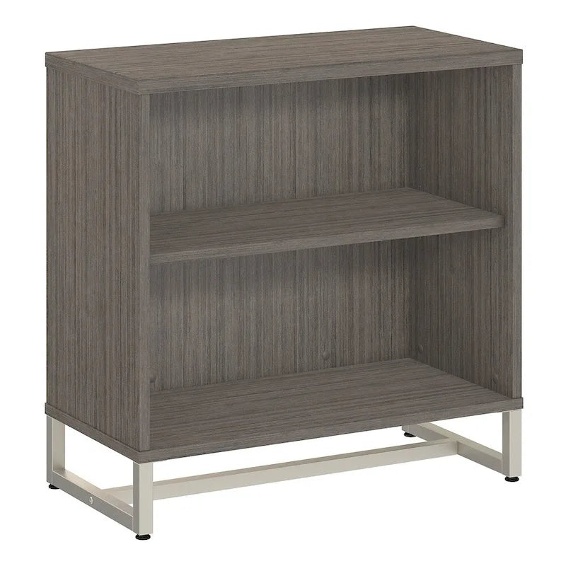 Mid-Century Modern 2-Shelf Bookcase Cabinet with Metal Base