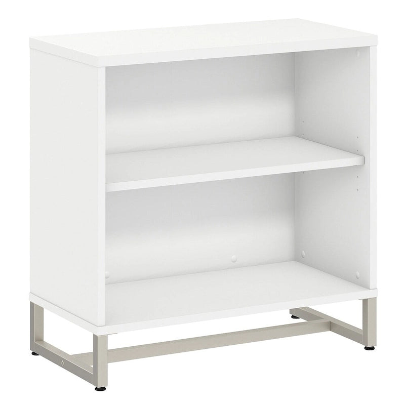 Mid-Century Modern 2-Shelf Bookcase Cabinet with Metal Base