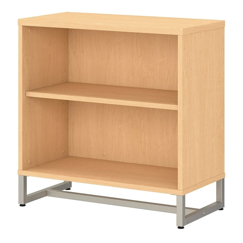 Mid-Century Modern 2-Shelf Bookcase Cabinet with Metal Base