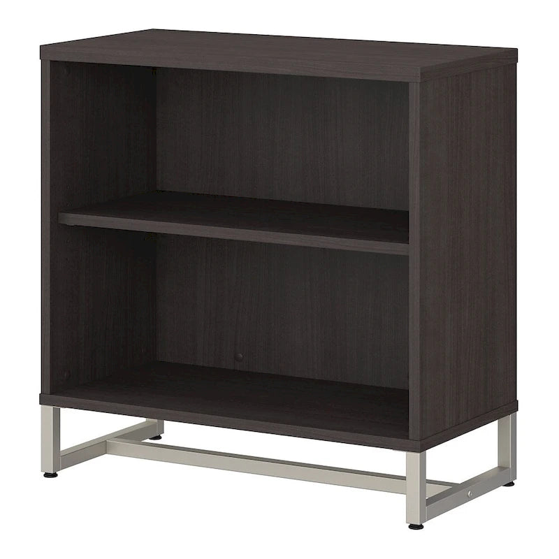 Mid-Century Modern 2-Shelf Bookcase Cabinet with Metal Base