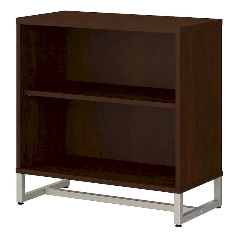 Mid-Century Modern 2-Shelf Bookcase Cabinet with Metal Base