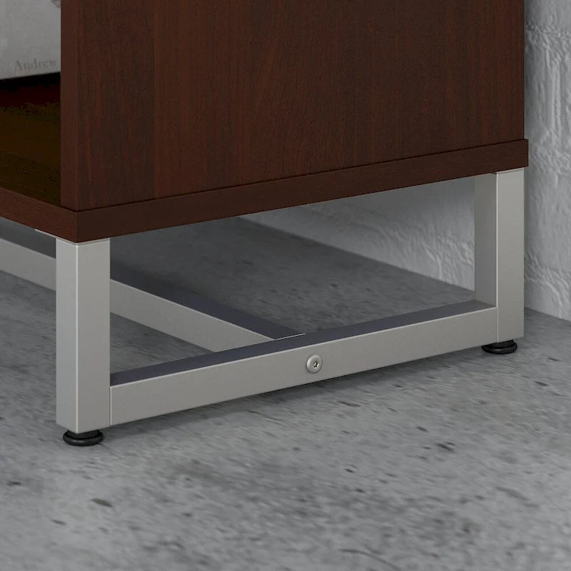 Mid-Century Modern 2-Shelf Bookcase Cabinet with Metal Base