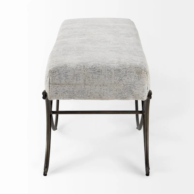 Upholstered Entryway Bench with Cross Metal Legs — Fabric Seat, Gold Frame