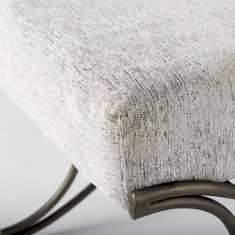 Upholstered Entryway Bench with Cross Metal Legs — Fabric Seat, Gold Frame