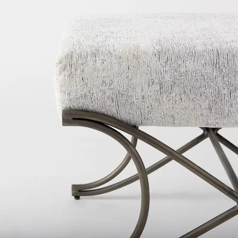 Upholstered Entryway Bench with Cross Metal Legs — Fabric Seat, Gold Frame