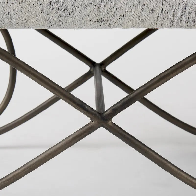 Upholstered Entryway Bench with Cross Metal Legs — Fabric Seat, Gold Frame