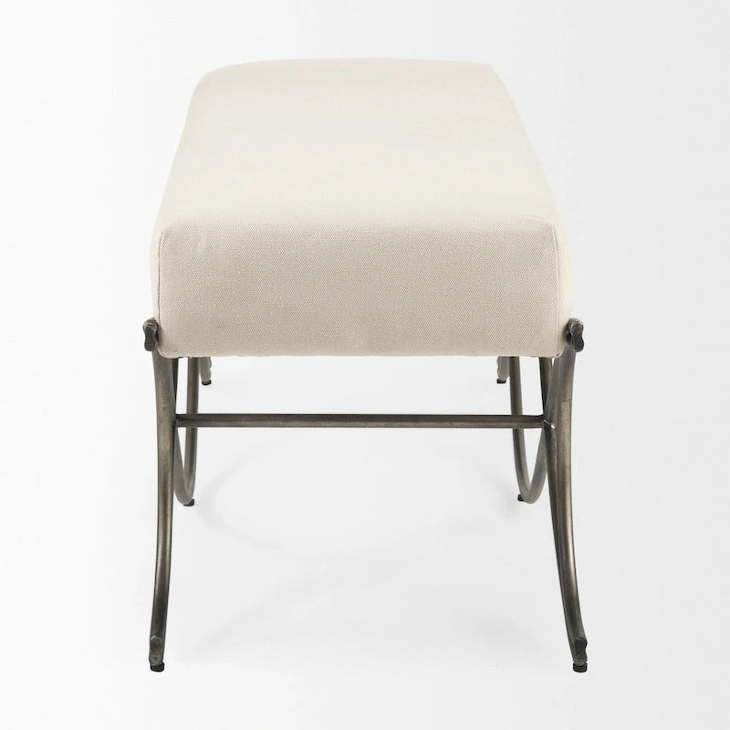 Upholstered Entryway Bench with Cross Metal Legs — Fabric Seat, Gold Frame