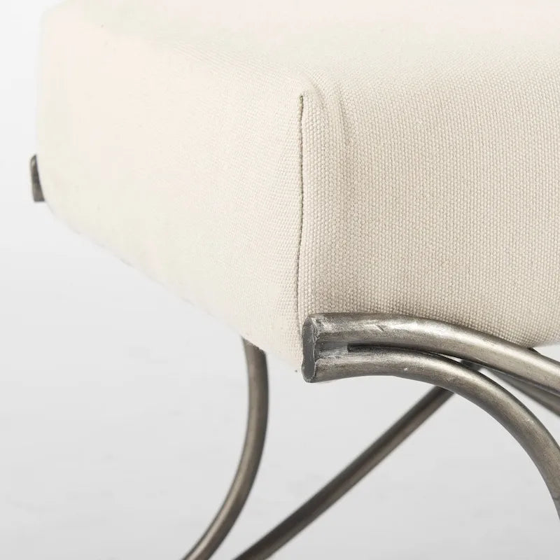 Upholstered Entryway Bench with Cross Metal Legs — Fabric Seat, Gold Frame