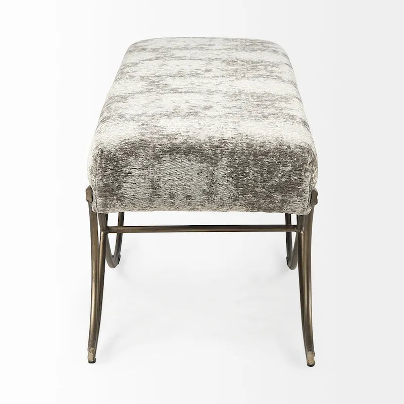 Upholstered Entryway Bench with Cross Metal Legs — Fabric Seat, Gold Frame