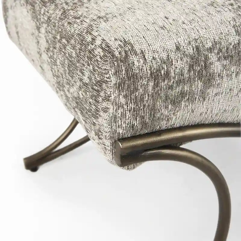 Upholstered Entryway Bench with Cross Metal Legs — Fabric Seat, Gold Frame