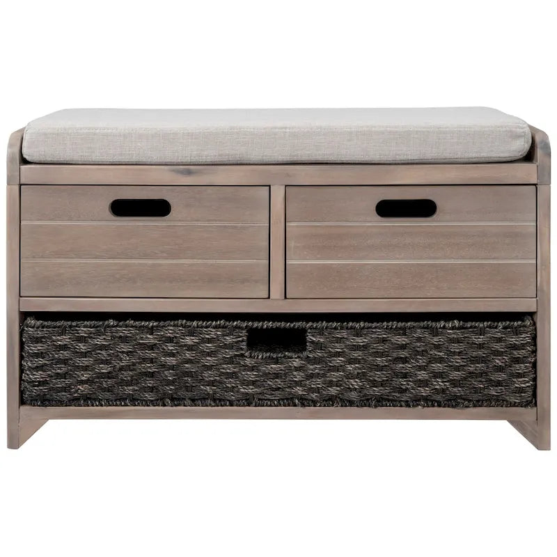 Upholstered Storage Bench with 2 Drawers & Removable Basket