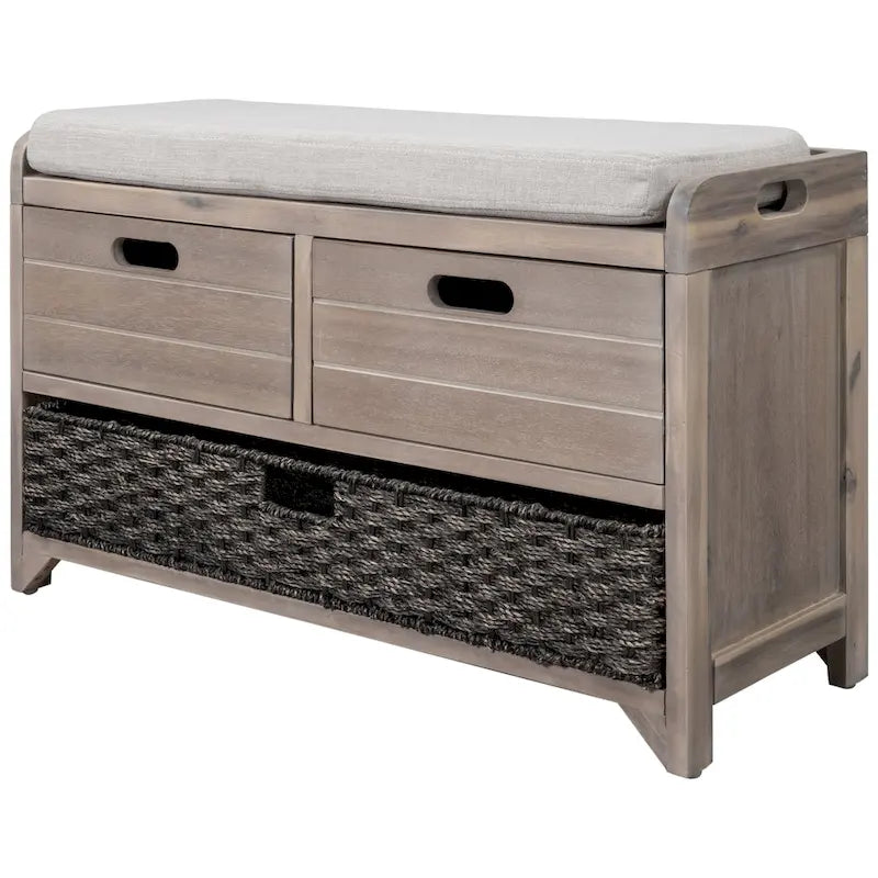 Upholstered Storage Bench with 2 Drawers & Removable Basket