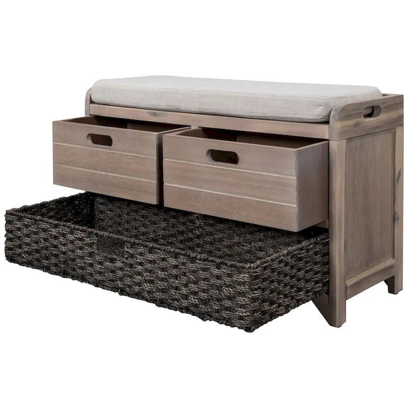 Upholstered Storage Bench with 2 Drawers & Removable Basket