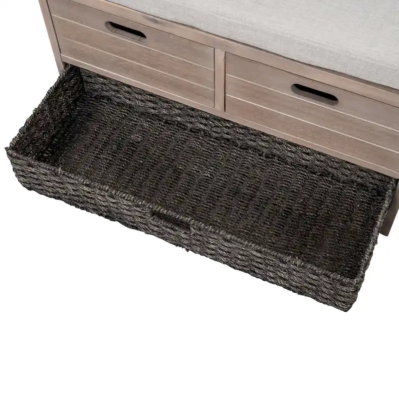 Upholstered Storage Bench with 2 Drawers & Removable Basket